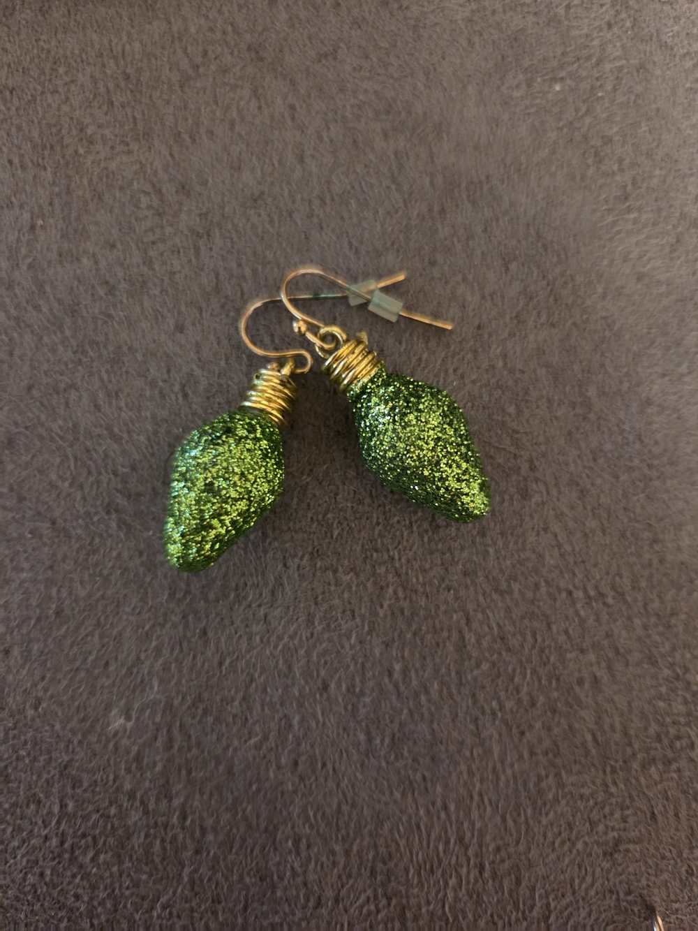 Green Glitter Christmas Bulb Earrings - Unbranded